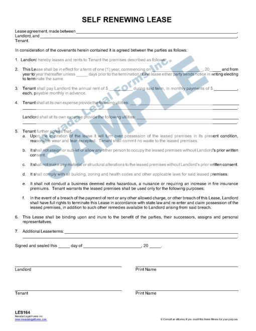 SELF RENEWING LEASE Nevada Legal Forms & Services