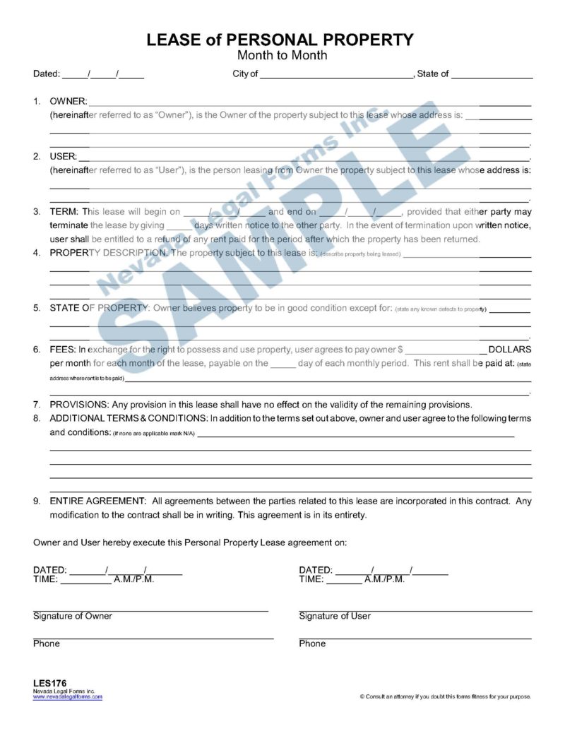 GENERAL PERSONAL PROPERTY LEASE Nevada Legal Forms & Services