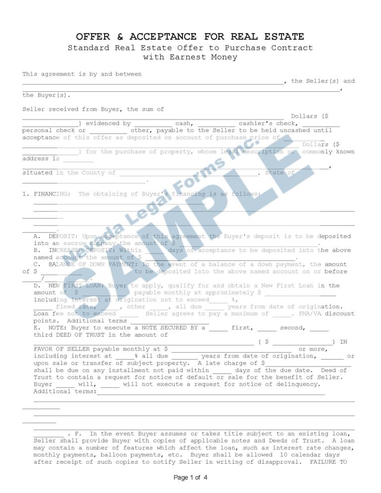 OFFER & ACCEPTANCE FOR REAL ESTATE Nevada Legal Forms & Services