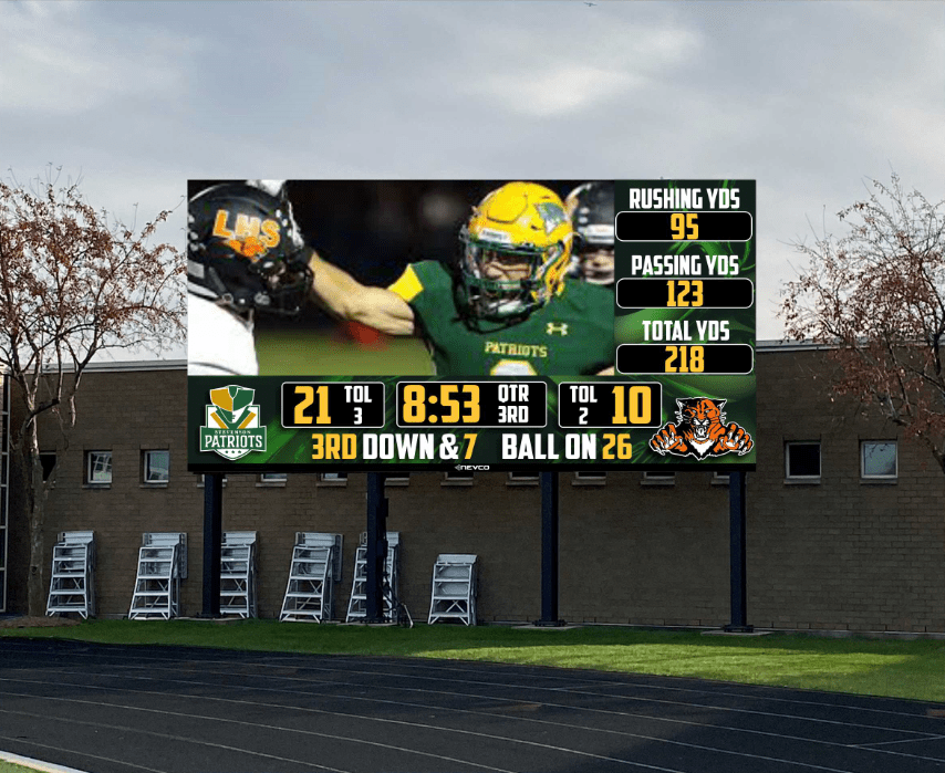 Adlai E. Stevenson scores with a new NEVCO virtual scoring display Nevco