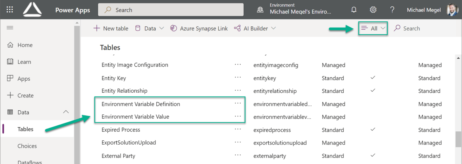 Use environment variables in solutions Power Apps