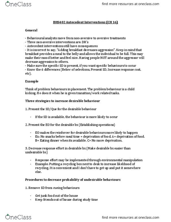 Class Notes for Behavioural Sciences BHS402 at Seneca College OneClass