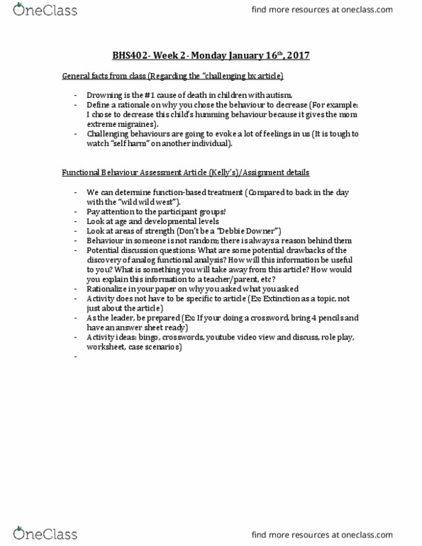 Class Notes for Behavioural Sciences BHS402 at Seneca College OneClass
