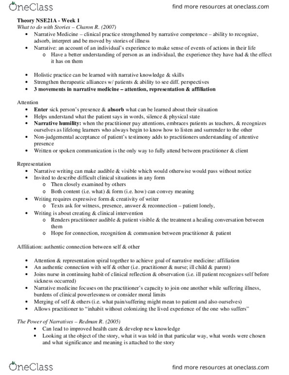 Class Notes for Nursing at Ryerson University OneClass