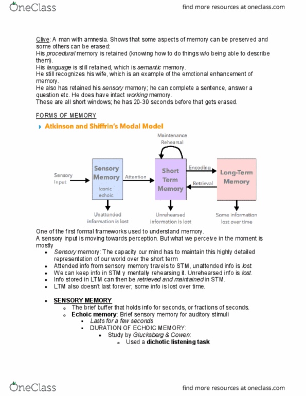 PSY270H1 Lecture Notes Spring 2018, Lecture 5 Echoic Memory, Iconic
