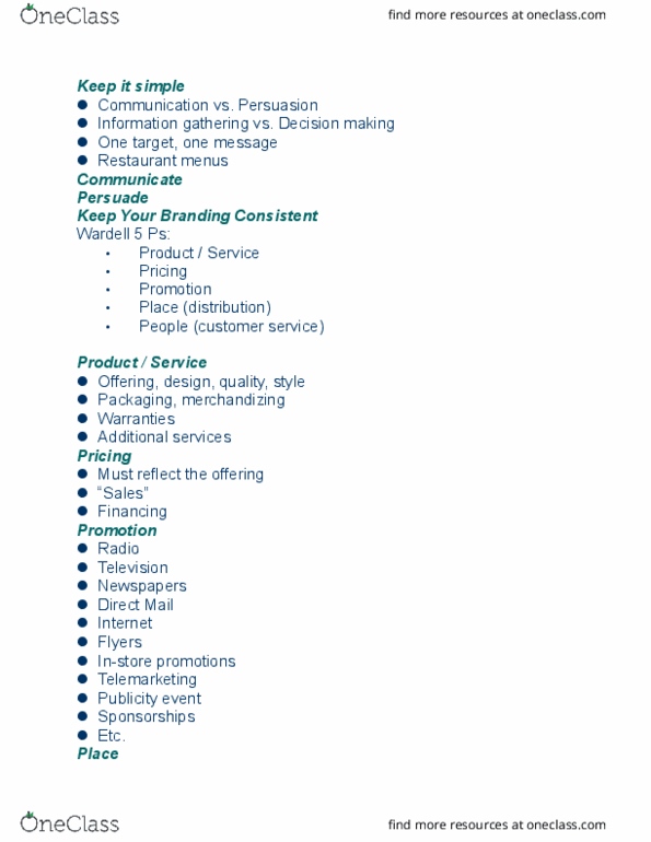 Class Notes for Business Administration Entrepreneurship