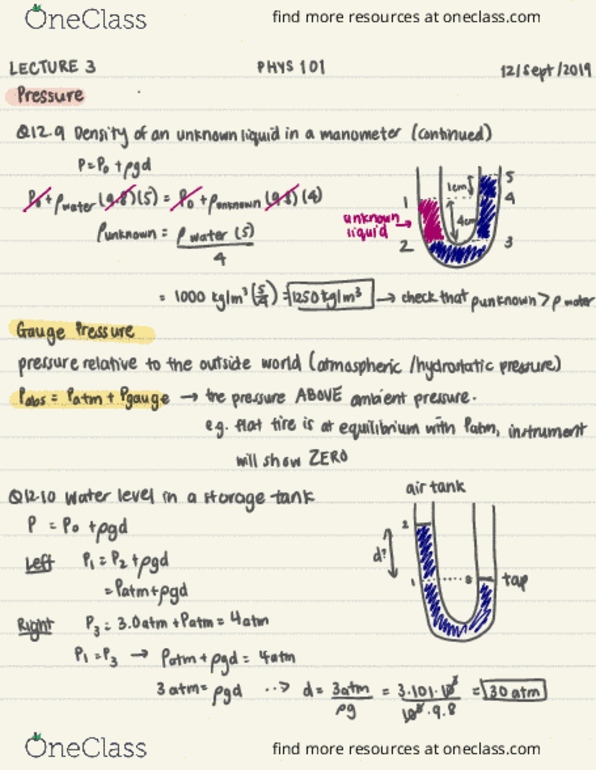 PHYS 101 Lecture Notes Fall 2019, Lecture 4 Ambient Pressure