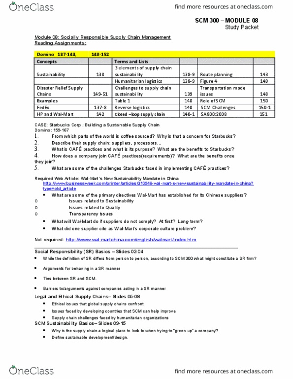 Class Notes for Supply Chain Management at Arizona State University