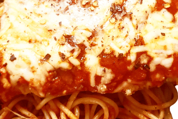 baked chicken parmesan is healthier than regular chicken parmesan and tastes great! Made with tomato sauce, panko bread crumbs, egg, parmesan cheese, italian seasonings, garlic powder, and pasta