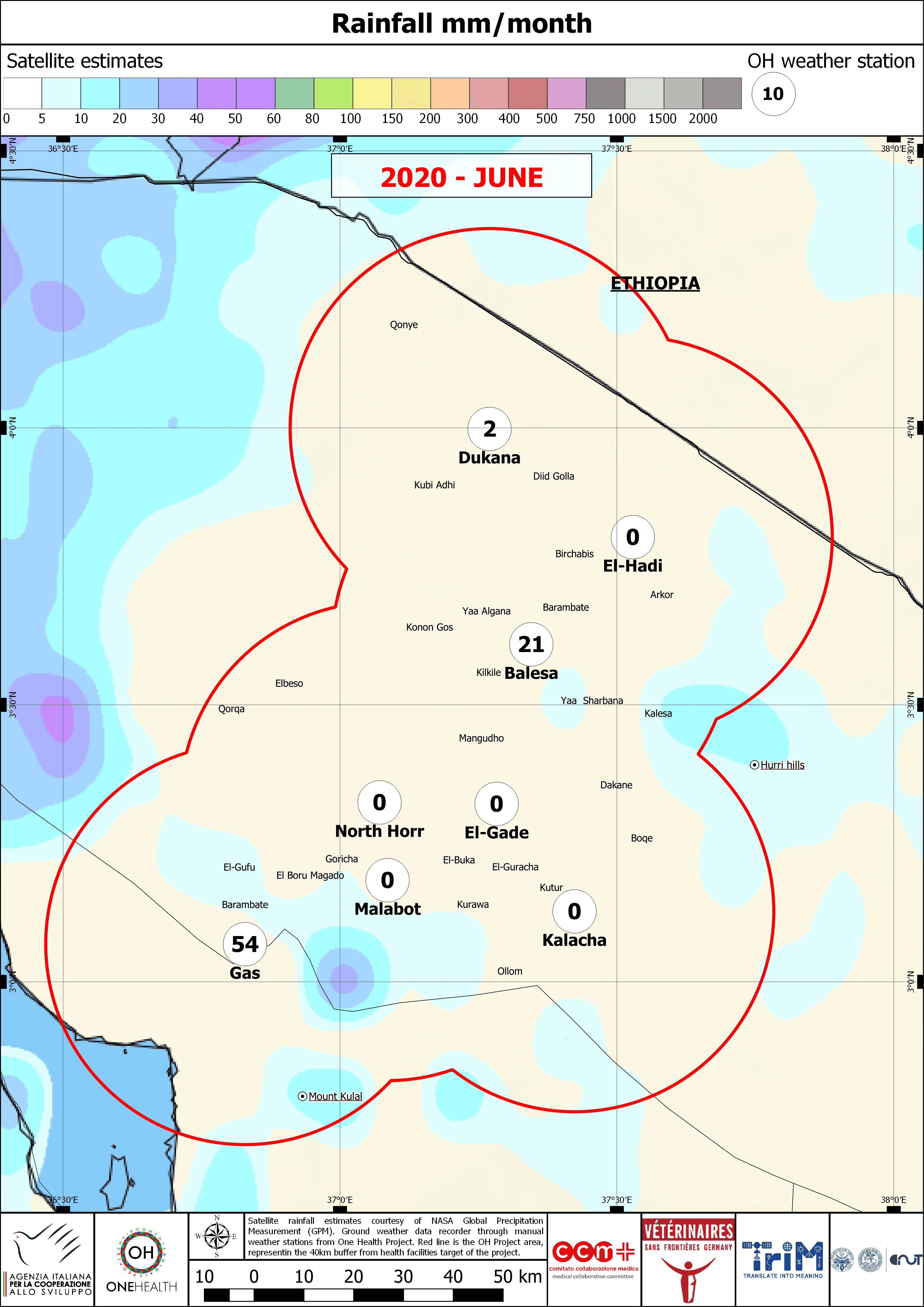 North Horr Kenya Map June 2020 Monthly Rainfall Analysis, North Horr SubCounty (KENYA)