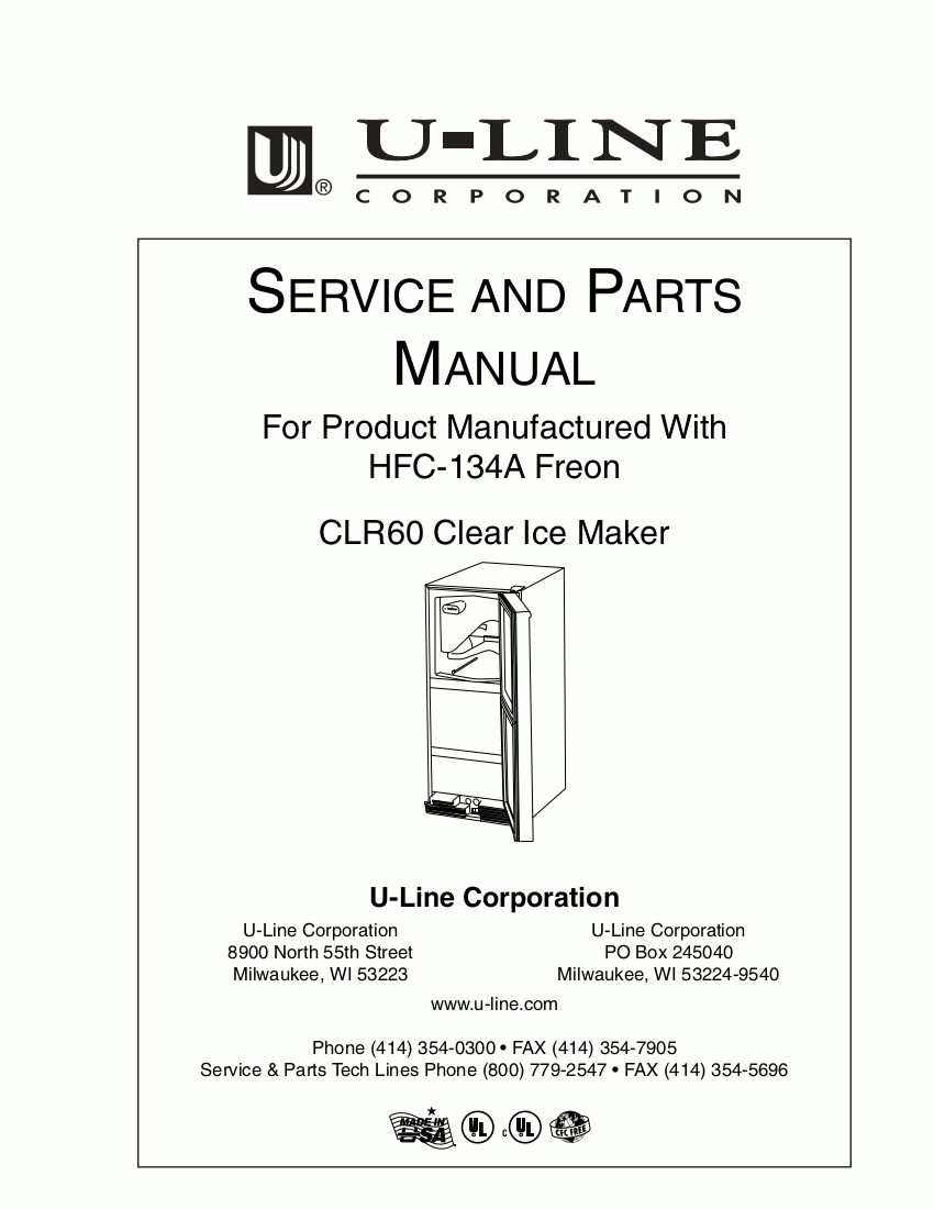 ULine Ice Maker Service Manual for Model CLR60