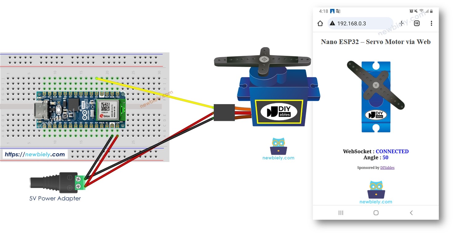 Arduino Nano ESP32 Controls Servo Motor via  Arduino Nano ESP32 Tutorial