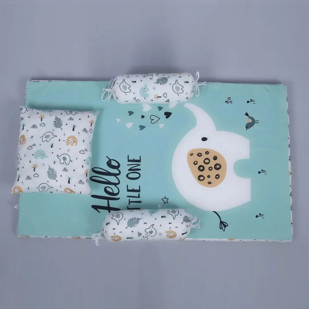 Sky BlueWhite Print Baby Bedding Set With Pillows & Bolsters New Comers