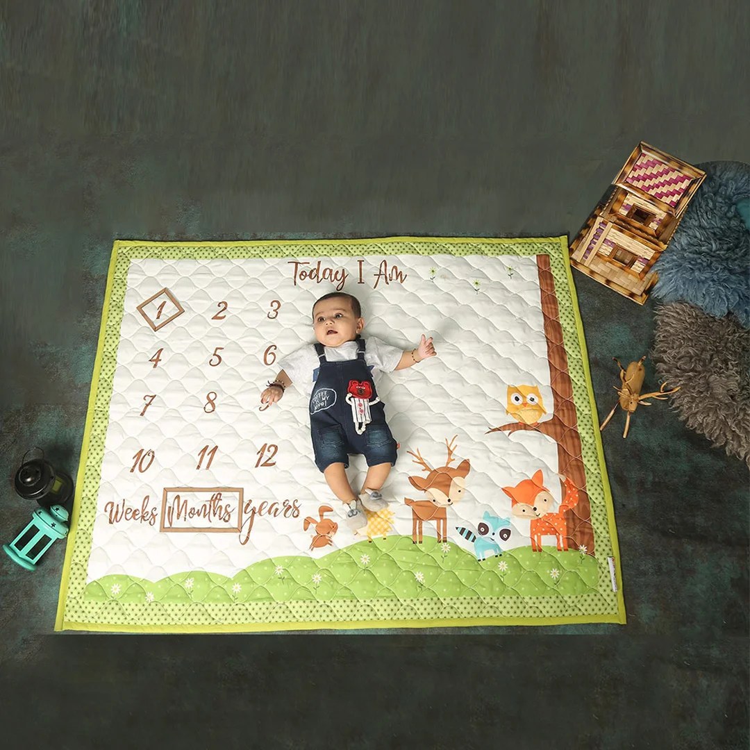 Parrot Green Baby's Semi Cotton Fabric Milestone Photo Blankets New