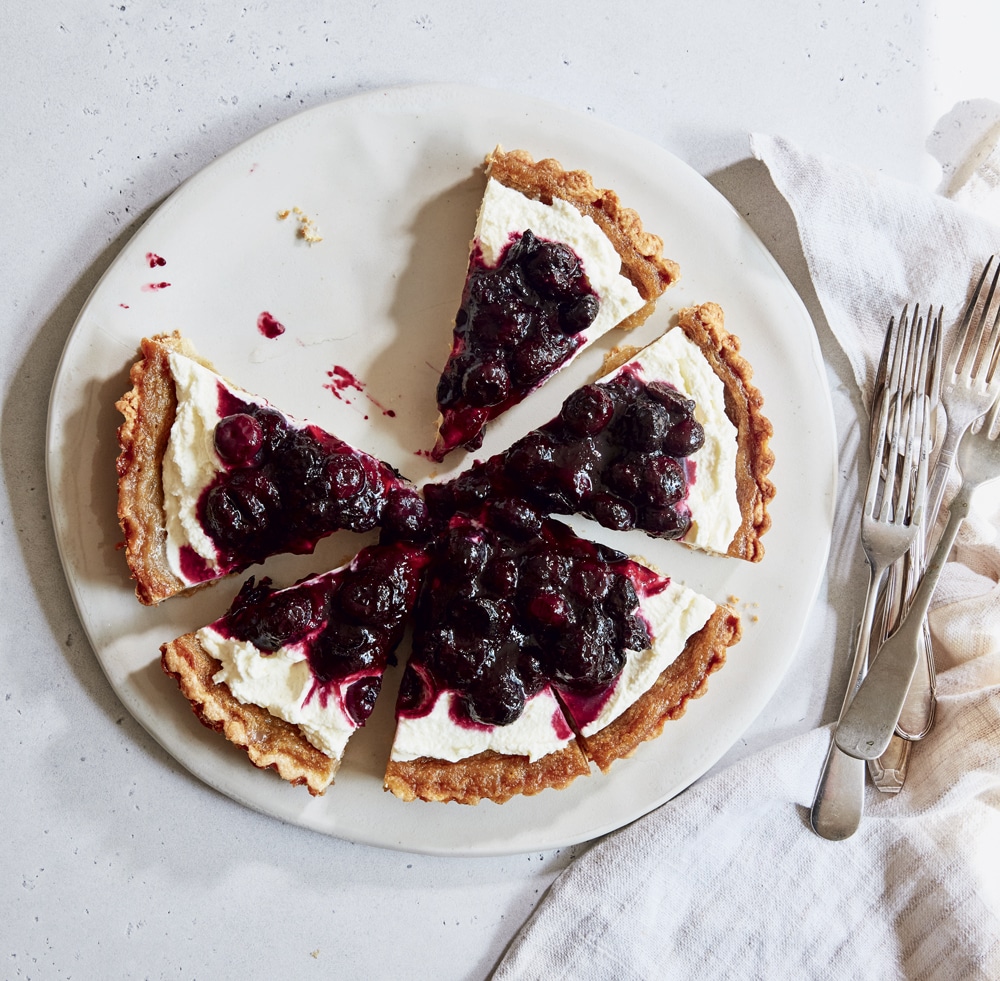 Maple Syrup Tart with Blueberry Compote and Crème FraÎche New England
