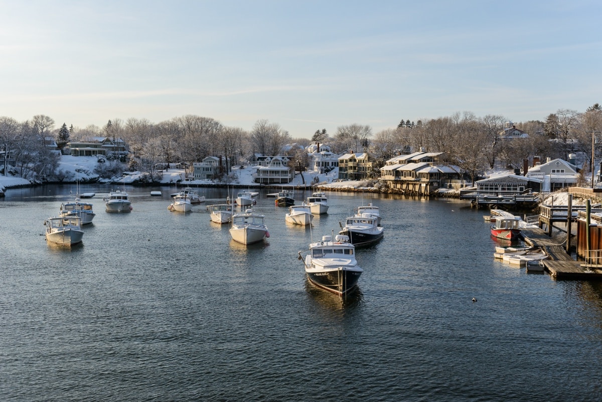 Winter in Ogunquit, Maine Perkins Cove & Marginal Way in Winter