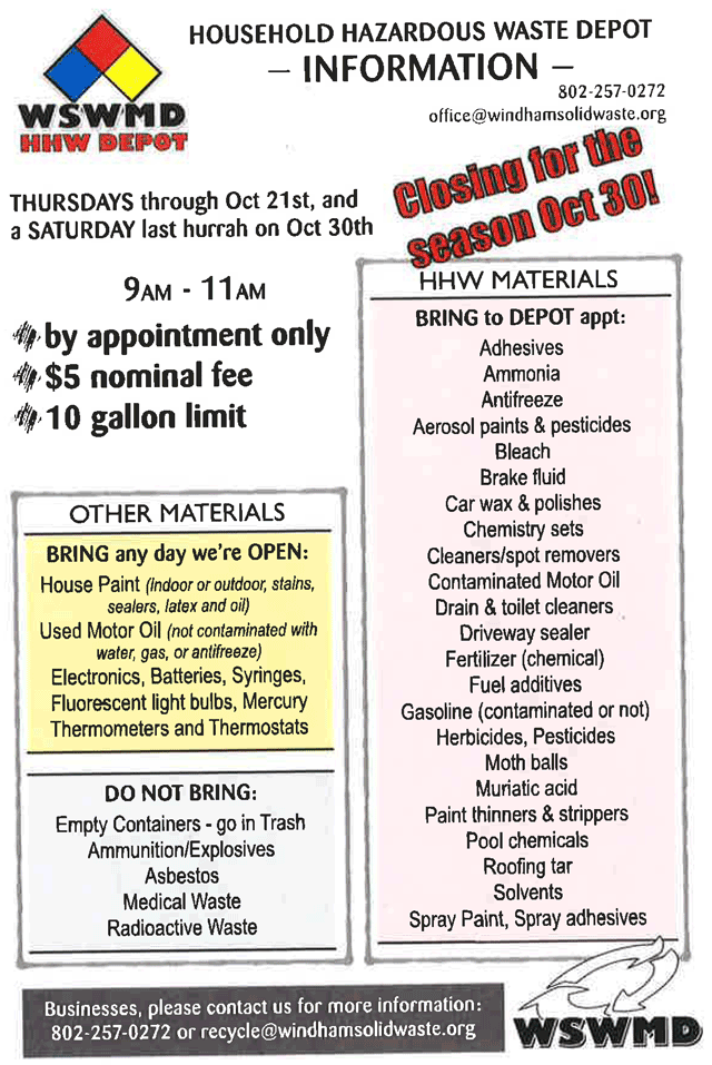 Household Hazard Waste Depot Official site for the Town of Newfane