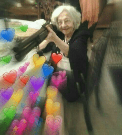 Meme Generator Old woman shooting hearts from shotgun Newfa Stuff