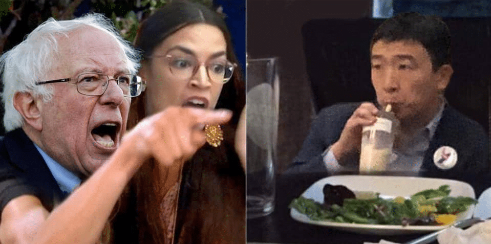 Meme Generator Bernie and AOC yelling at Yang Newfa Stuff