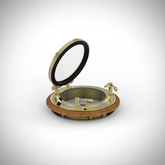 8″ Round Bronze Portlight with Teak Spacer New Found Metals