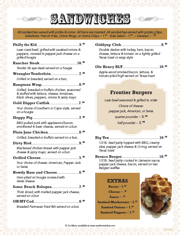 New Frontier Restaurant & Bar Menu New Frontier Restaurant & Bar