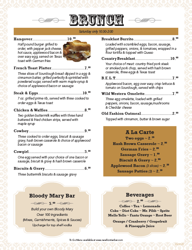 New Frontier Restaurant & Bar Menu New Frontier Restaurant & Bar