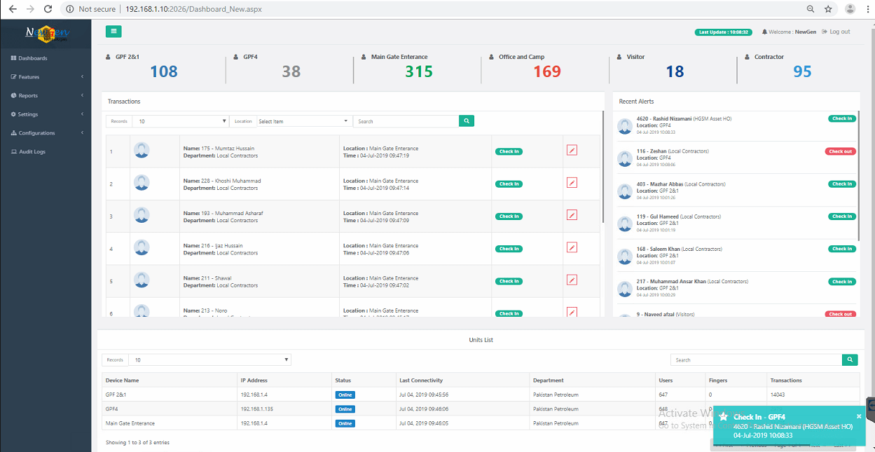 SIHCS SmartIn Headcount System NewGen Technologies
