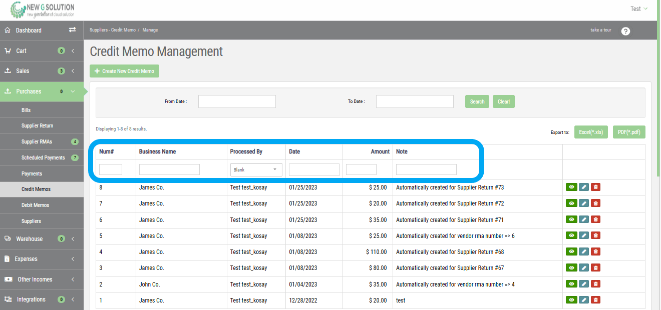 Supplier Credit Memo ( Credit Memos ) New G Solution