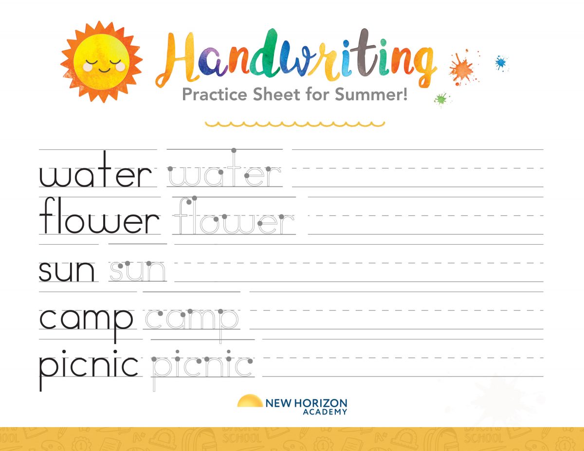 Summer Handwriting Activity New Horizon Academy