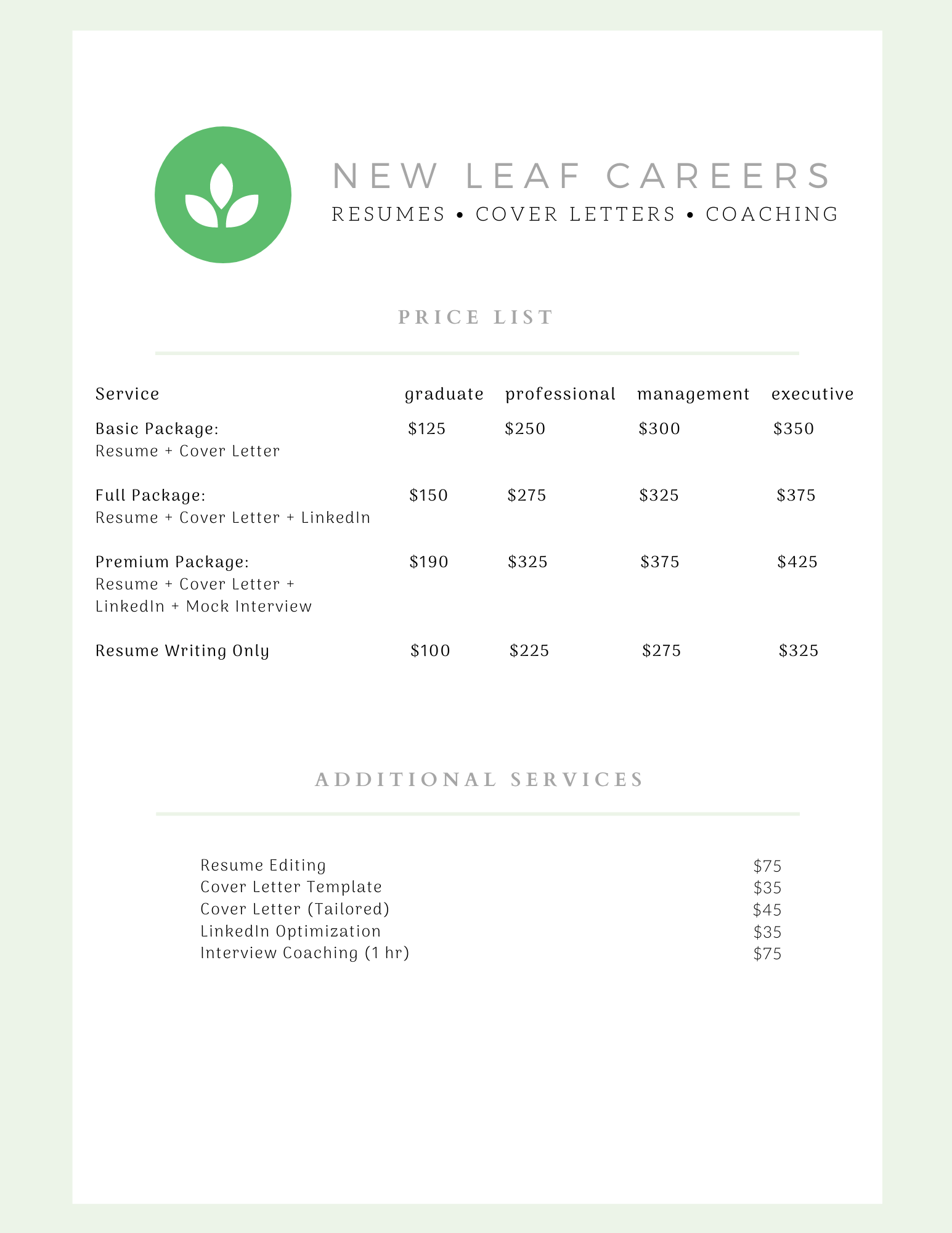 Services New Leaf Careers