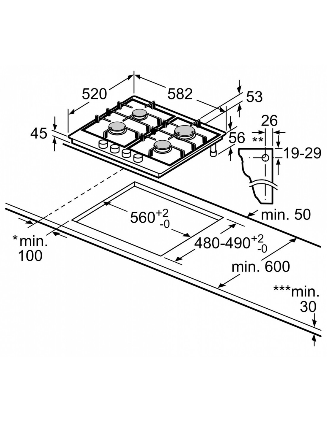 Bosch Hob 60cm Gas PGP6B5B85 Newline