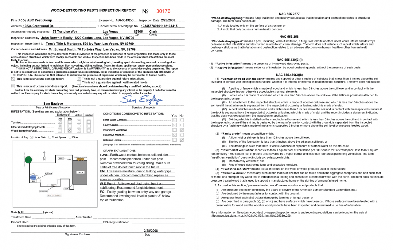 Termite Inspection (VA/FHA Loan) Las Vegas, NV Newmans Pest Control