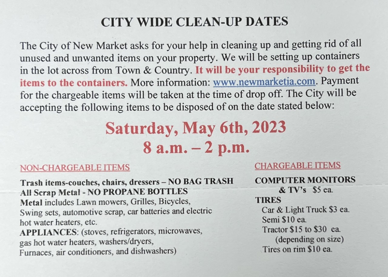 City Wide Clean Up Days City of New Market, Iowa