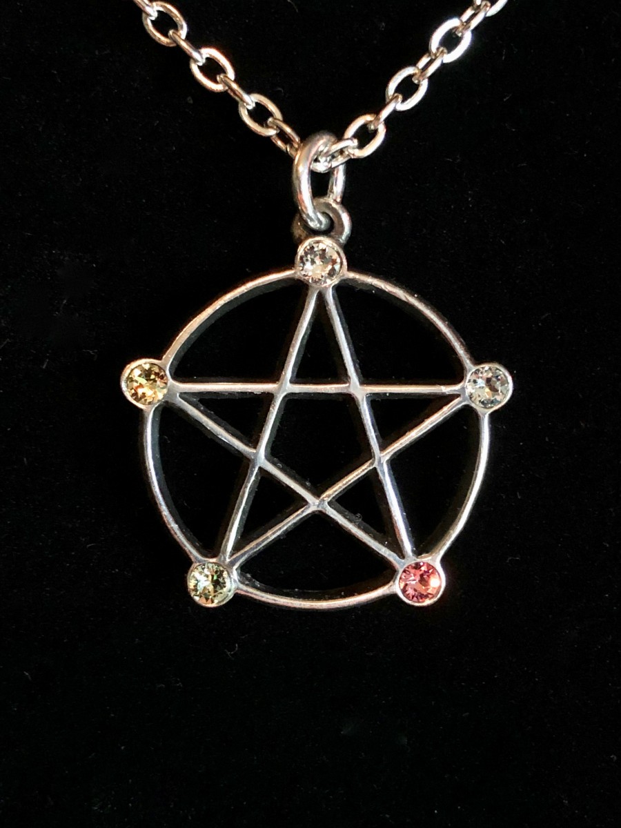 Wiccan Elemental Pentacle Necklace (Swarovski Crystals) New Moon Cottage