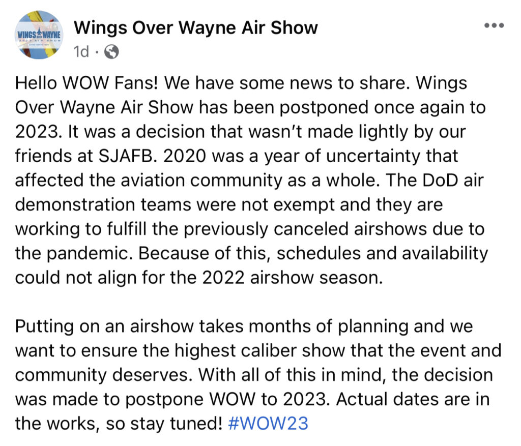 Johnson City Downtown Events 2023 Wings Over Wayne postponed until 2023 The New Old North