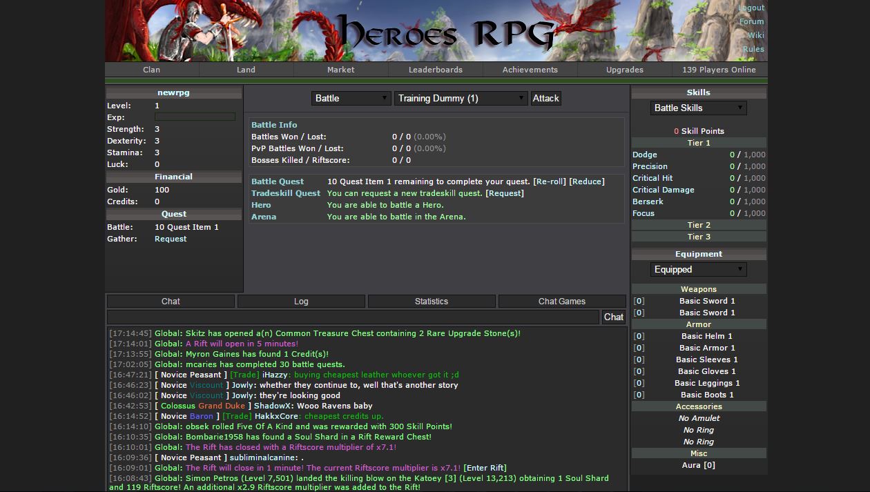 Heroes RPG Text based MMO