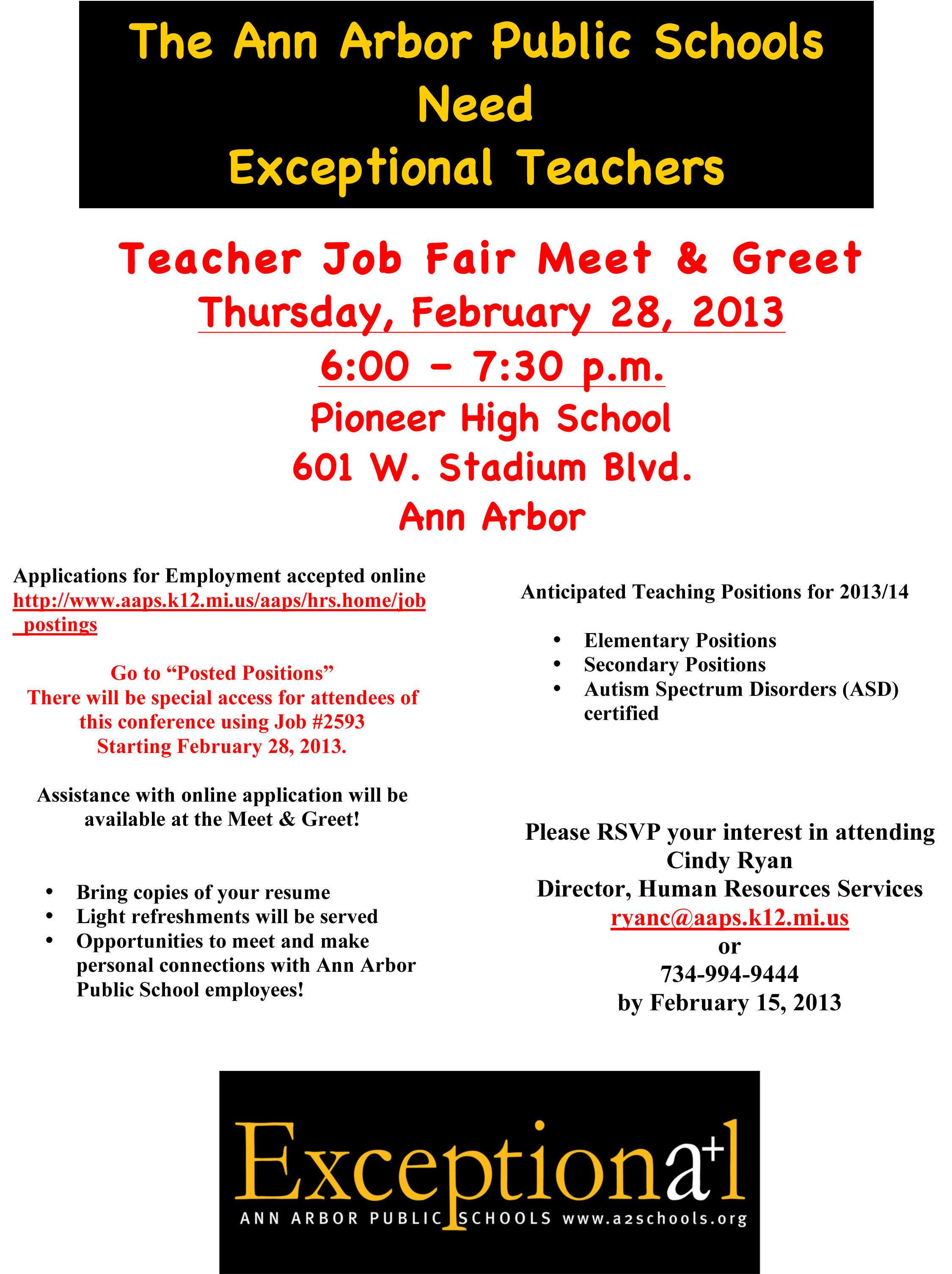Teacher Job Fair on Feb. 28 at Pioneer High School AAPS District News