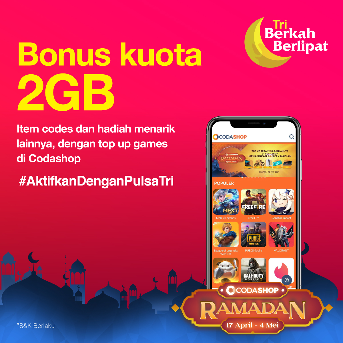 GRATIS Kuota Tri 2GB Dan Item Codes