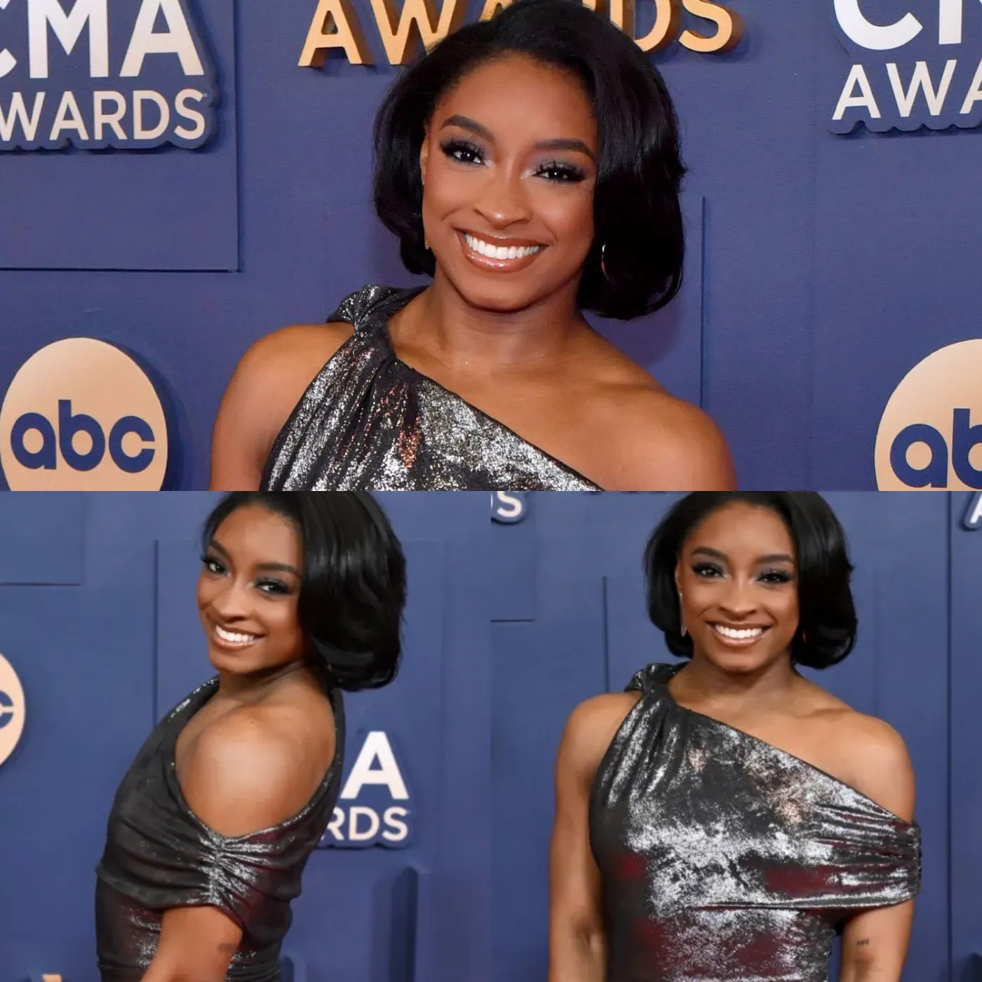 Simone Biles Shimmers In Silver Gown As She Debuts Her New Bob On The