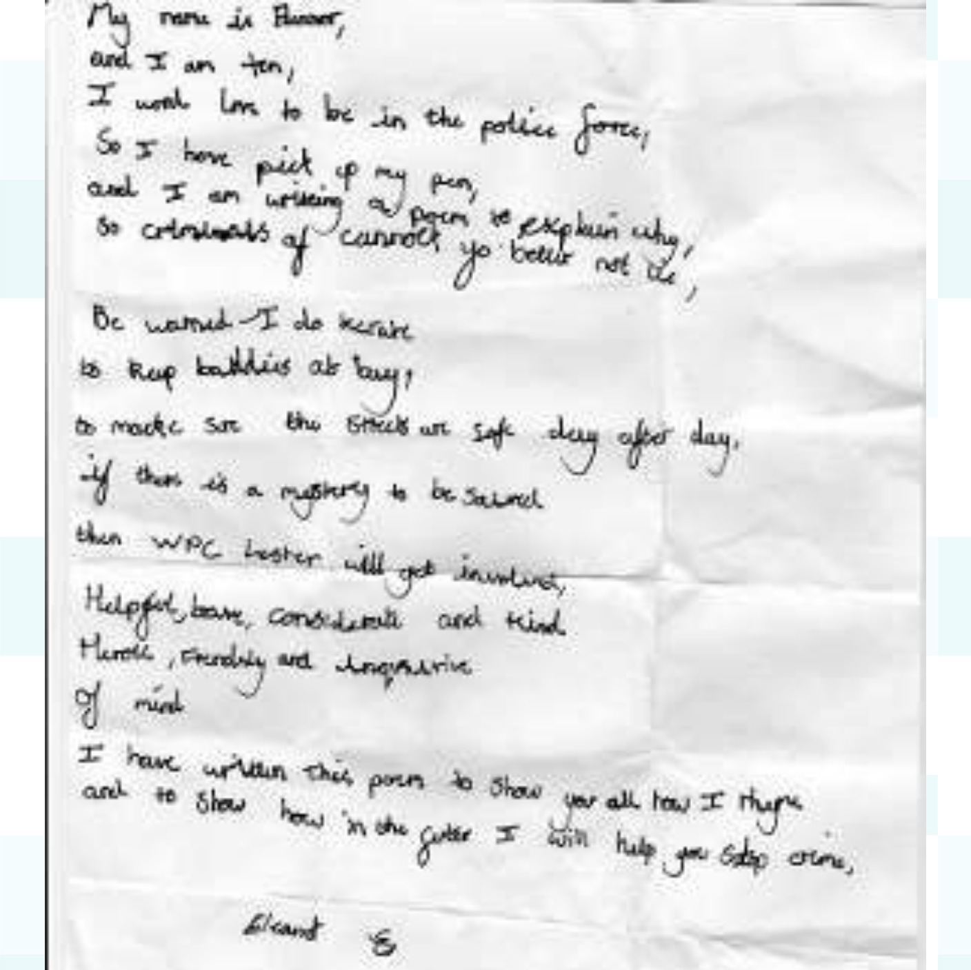 Young girl who dreams of a police officer writes