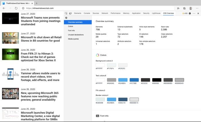 Microsoft Edge has 'CSS Overview' feature buried inside the settings