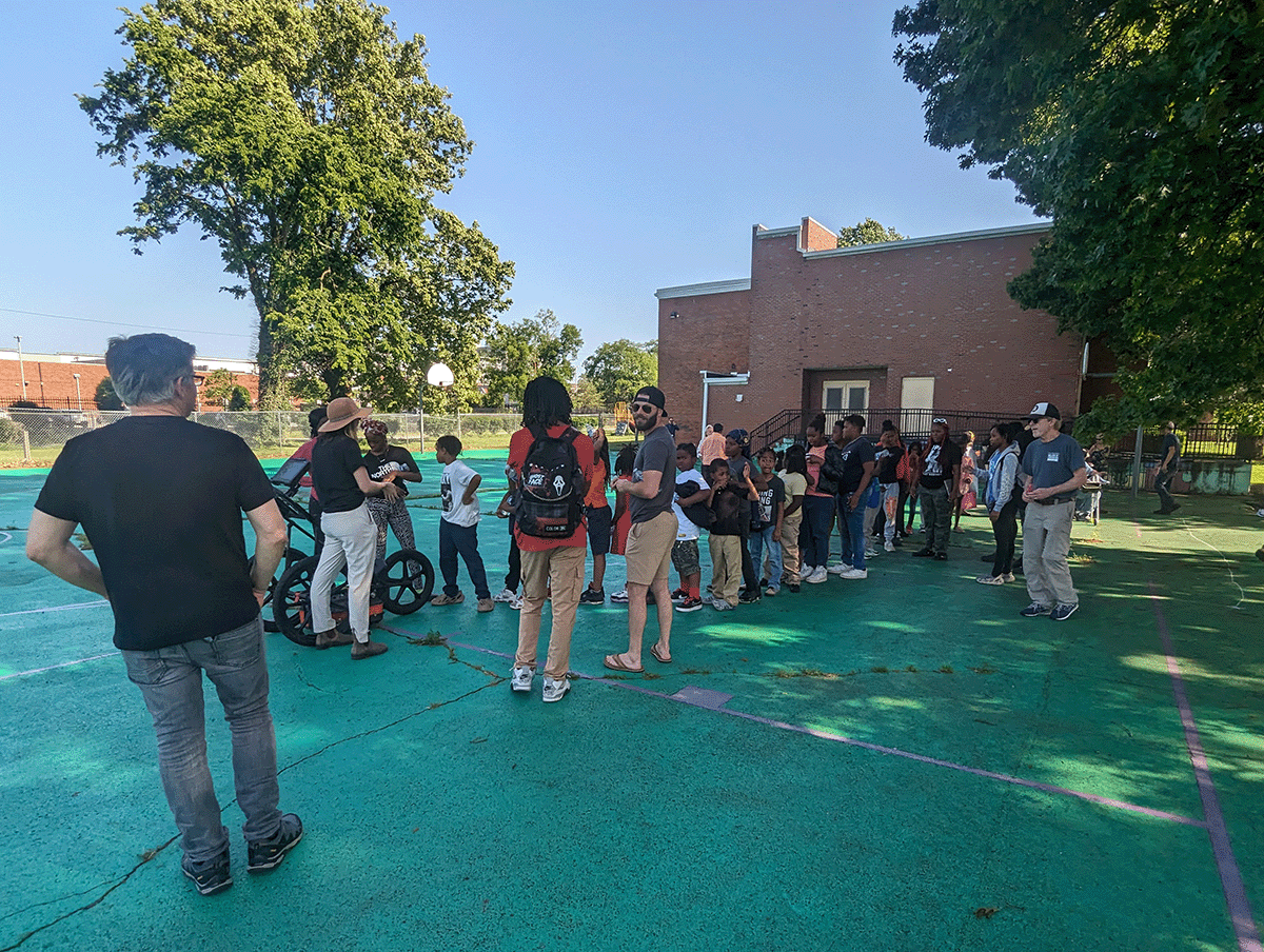 A group of local Edgehill students attend the Science in your Backyard community event at the Friends of the William Edmondson Homesite Park co-hosted by the Vanderbilt Institute of Spatial Research. (Casey Gymrek)