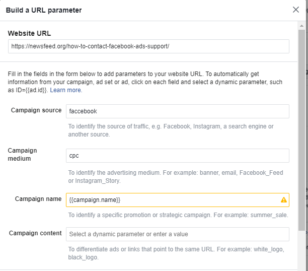Facebook introduces URL dynamic parameters