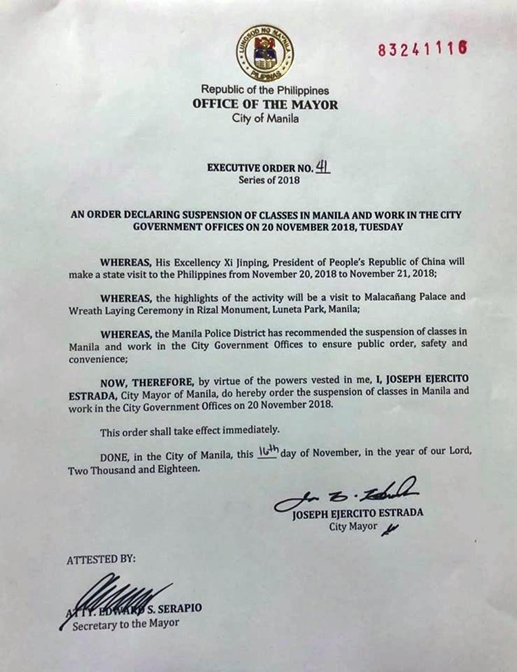 WalangPasok November 20, 2018 No Classes & Work In Govt. Offices