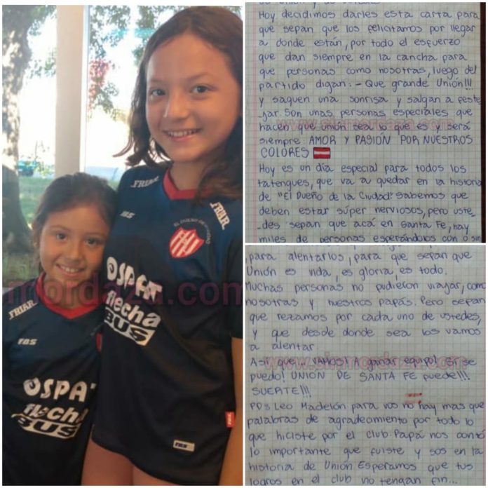 Conmovedor Dos nenas hinchas de Unión escribieron una carta a los