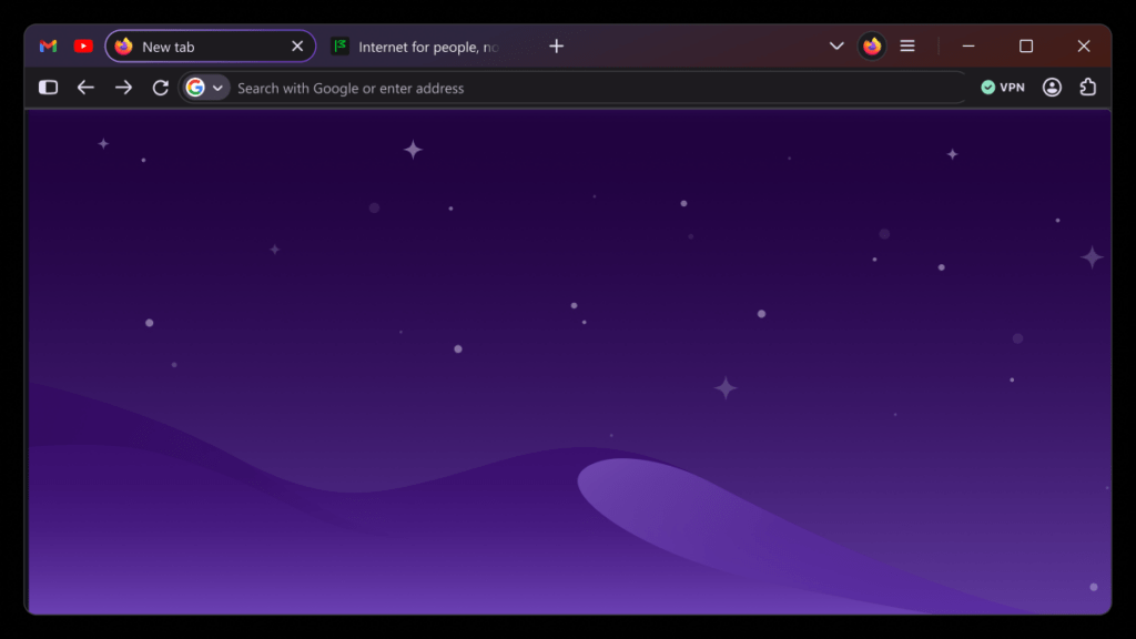 Скриншот показывает компактный режим интерфейса Firefox Nova.