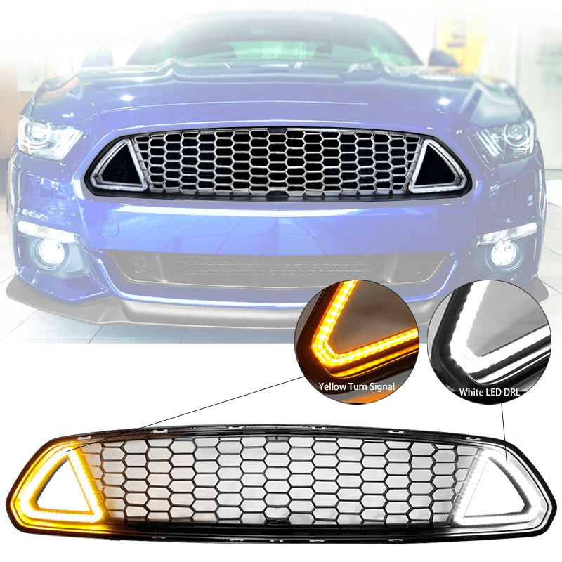2015 17 Ford Mustang Black Front Upper Grille W/ LED Lights Next