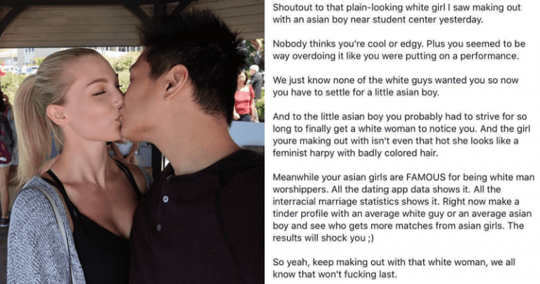 Racist UCI Student Can't Stand Seeing a White Woman Kissing an Asian Man