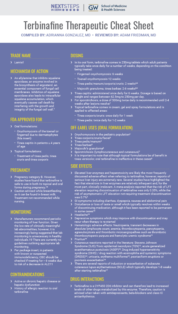 Terbinafine Therapeutic Cheat Sheet Next Steps in Dermatology