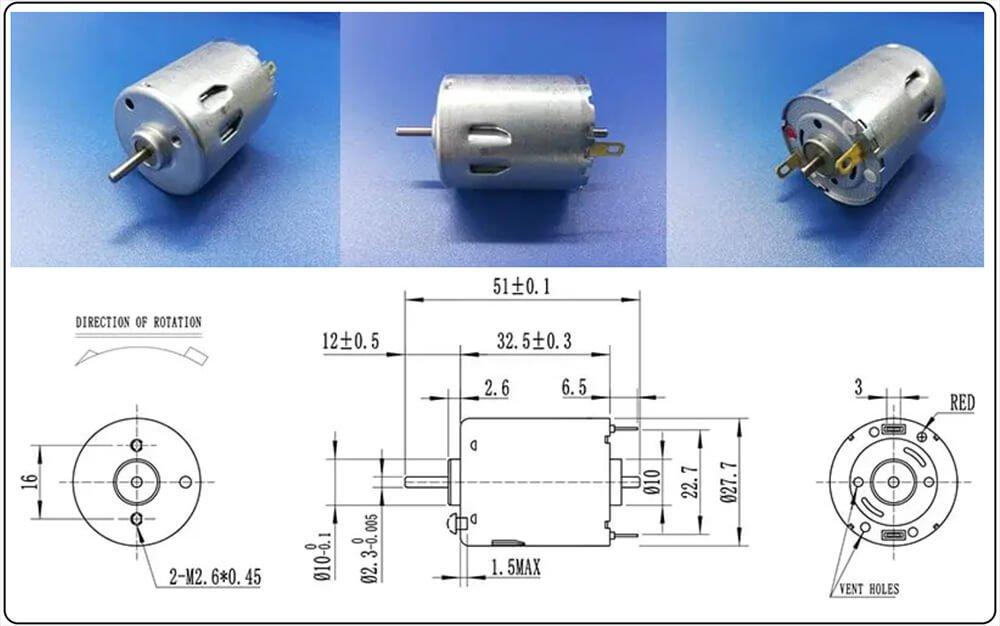 3.6V 8V 18V 28mm Diameter Model NFPRC365SH DC Motor